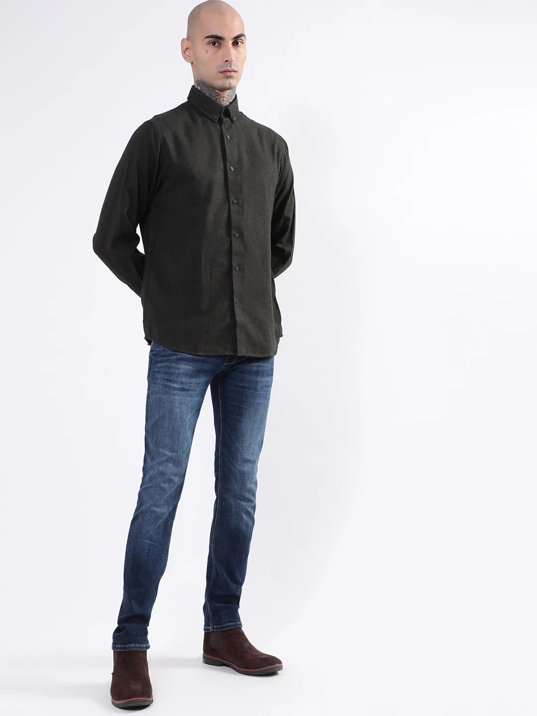 Bruun & Stengade Mens Dark Green Solid Shirt - Image 4