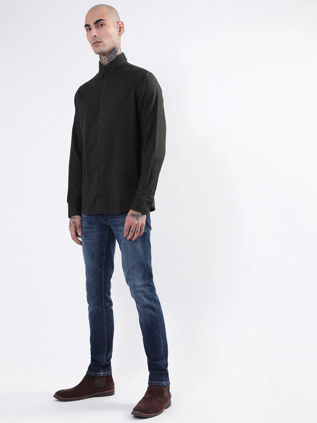 Bruun & Stengade Mens Dark Green Solid Shirt - Image 5