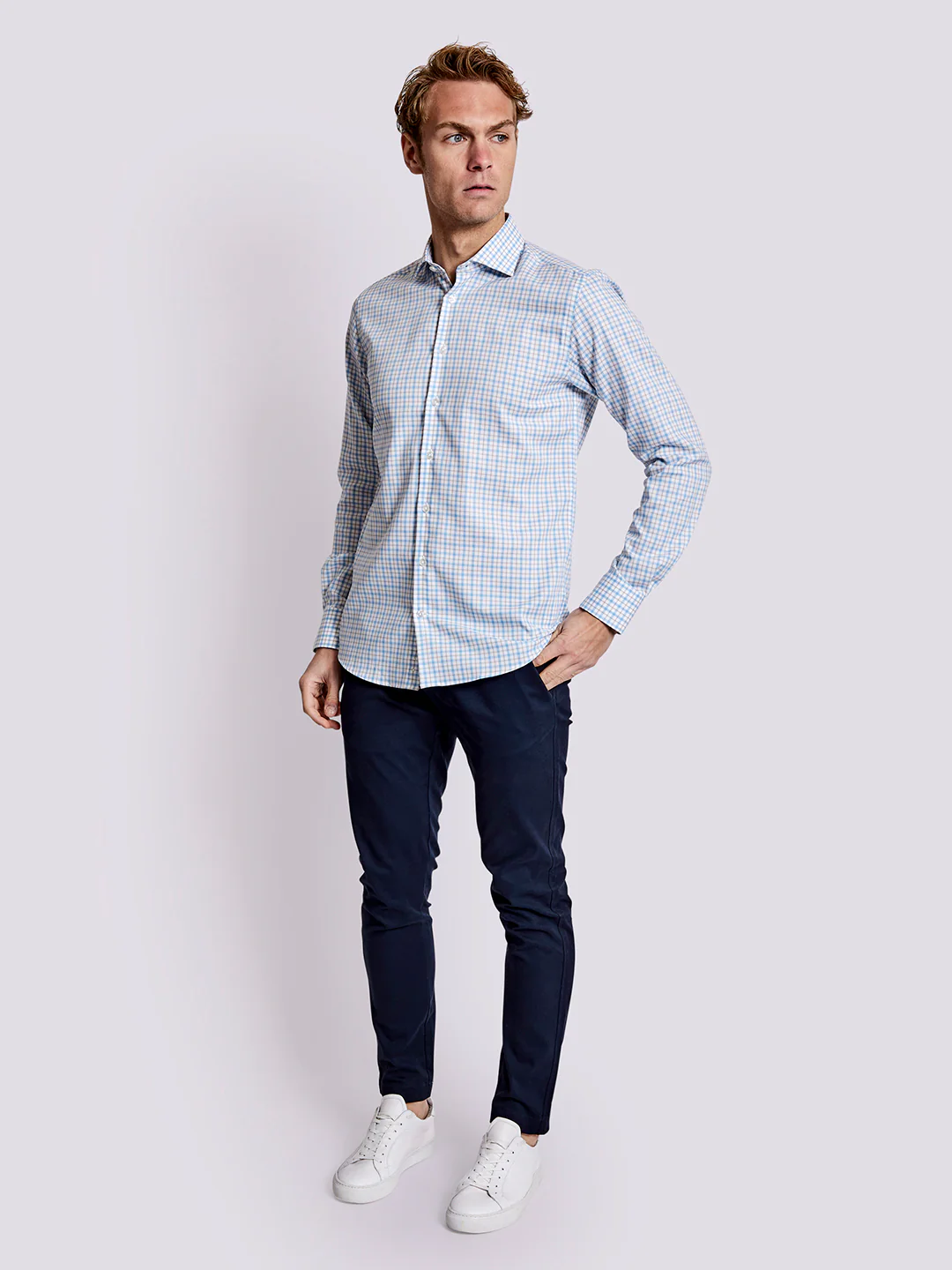 Bruun & Stengade Men White Checked Collar Shirt - Image 2