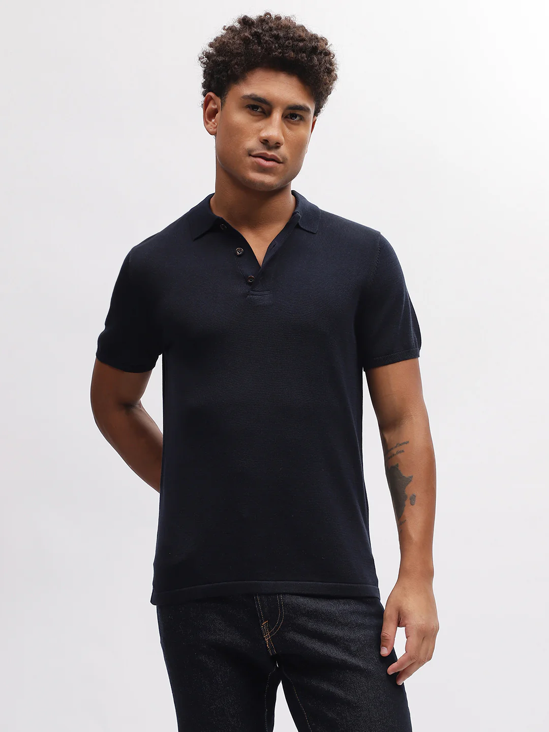 Bruun & Stengade Men Blue Solid Polo Collar Short Sleeves Tshirt