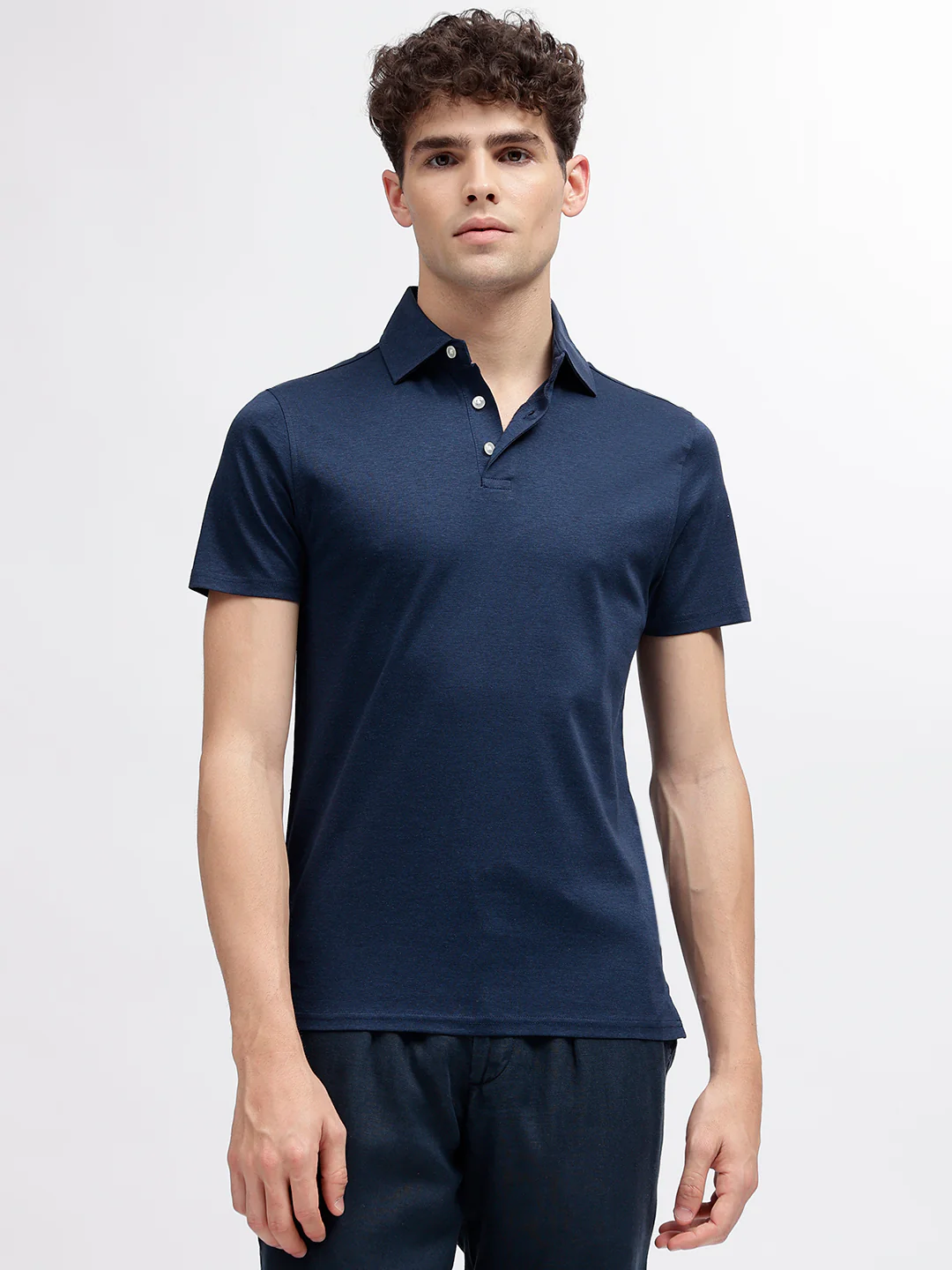 Bruun & Stengade Men Navy Blue Solid Polo Collar Short Sleeves Tshirt