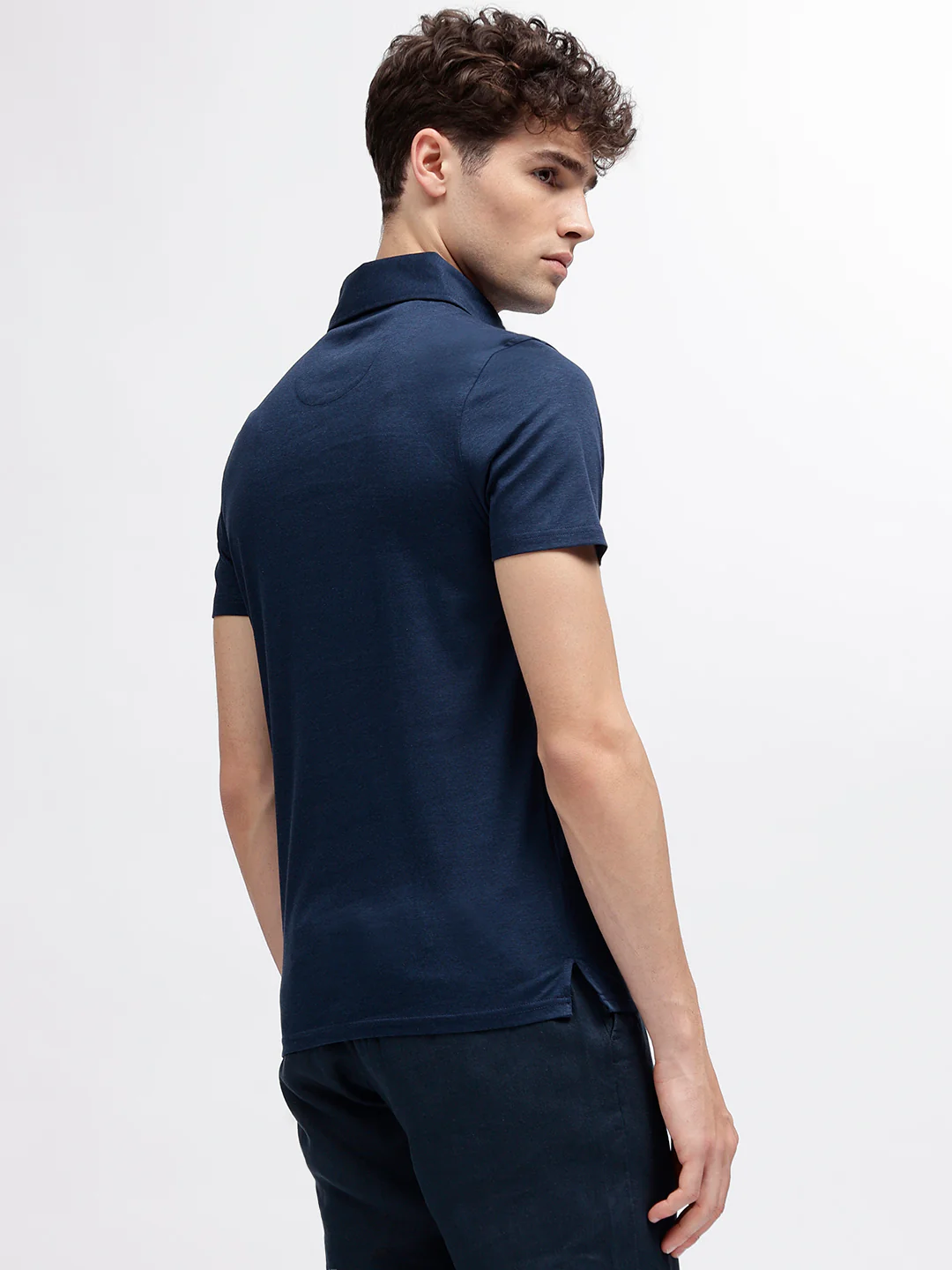 Bruun & Stengade Men Navy Blue Solid Polo Collar Short Sleeves Tshirt - Image 3