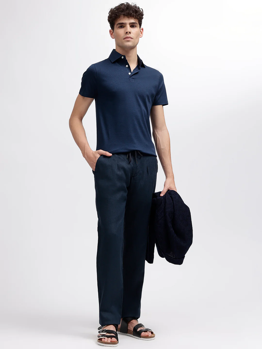 Bruun & Stengade Men Navy Blue Solid Polo Collar Short Sleeves Tshirt - Image 4