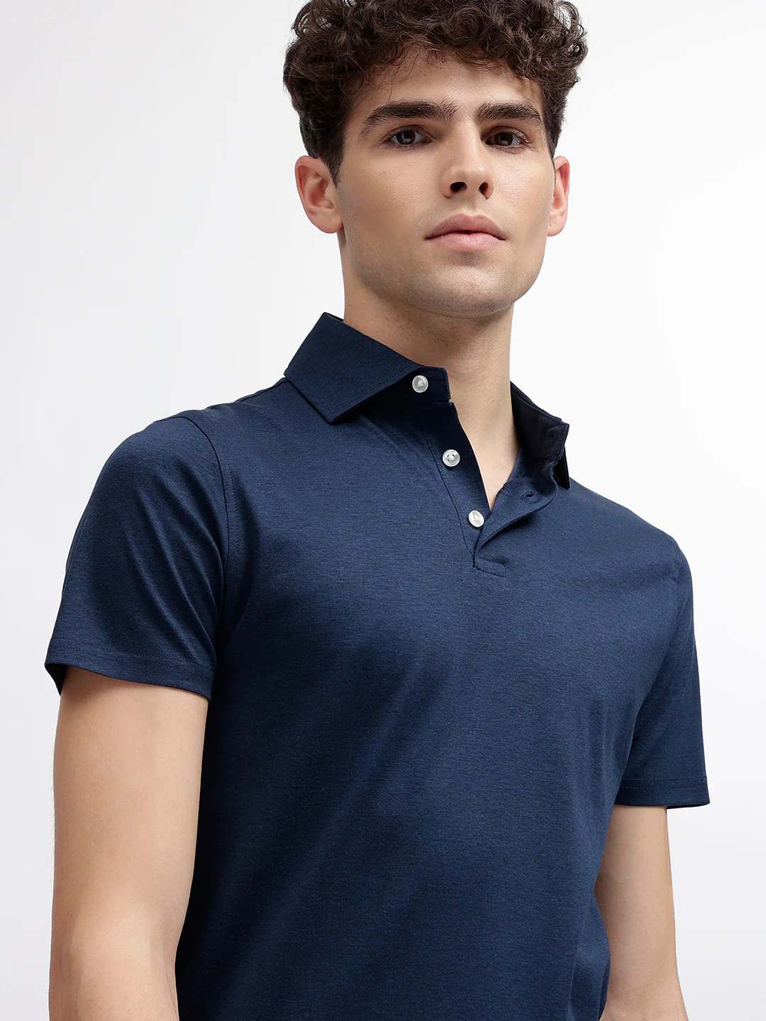 Bruun & Stengade Men Navy Blue Solid Polo Collar Short Sleeves Tshirt - Image 5