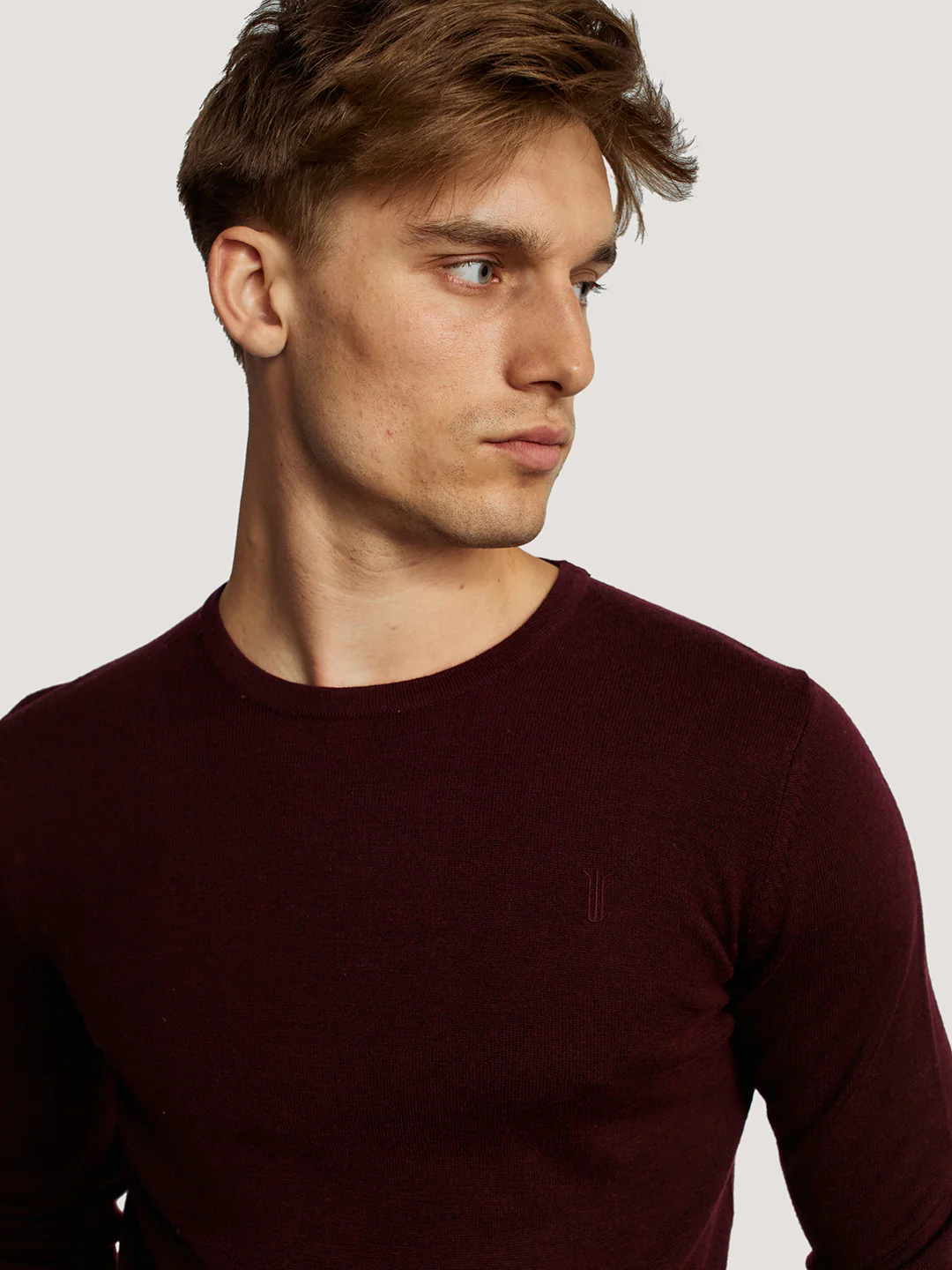 Bruun & Stengade Men Maroon Solid Round Neck Full Sleeves Pullover Style Sweater - Image 3
