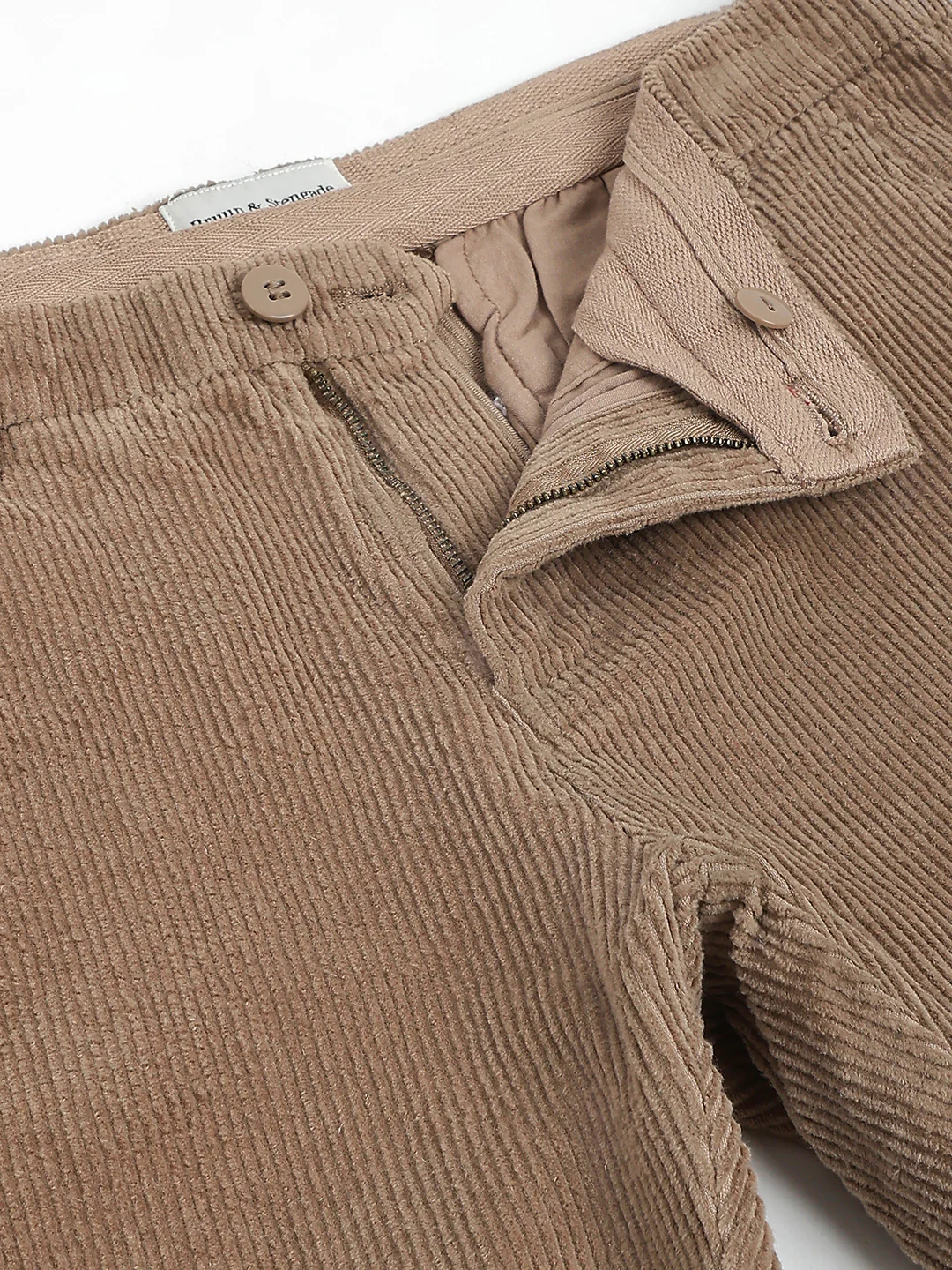 Bruun & Stengade Men Brown Solid Mid-Rise Regular Fit Flat-Front Corduroy Trouser - Image 5