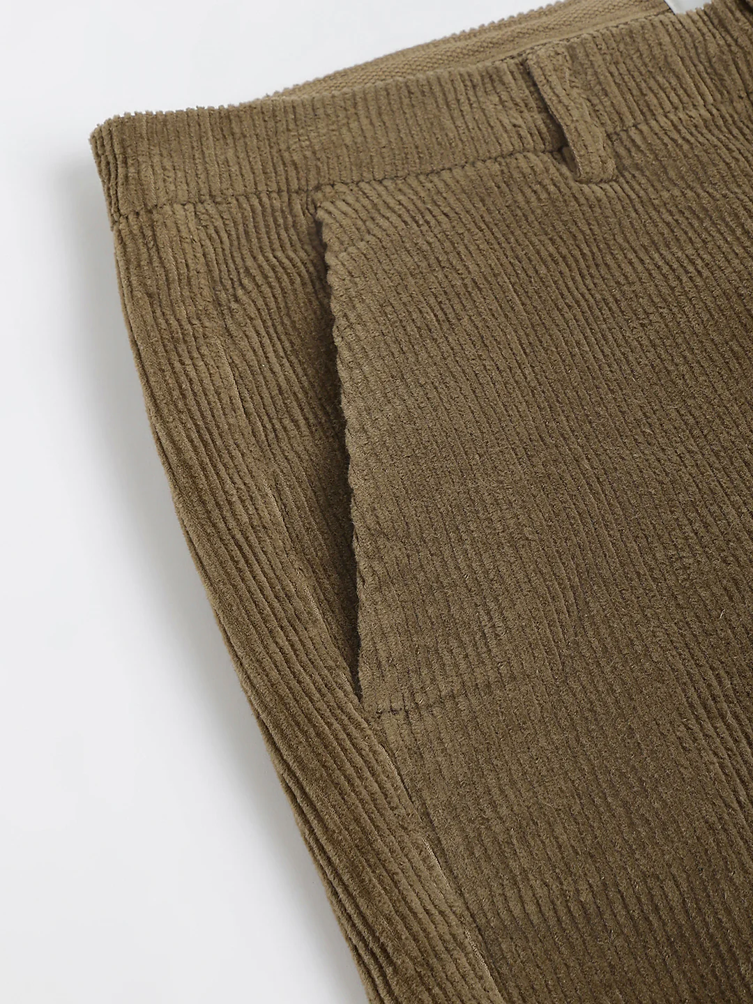 Bruun & Stengade Men Khaki Solid Mid-Rise Regular Fit Flat-Front Corduroy Trouser - Image 6