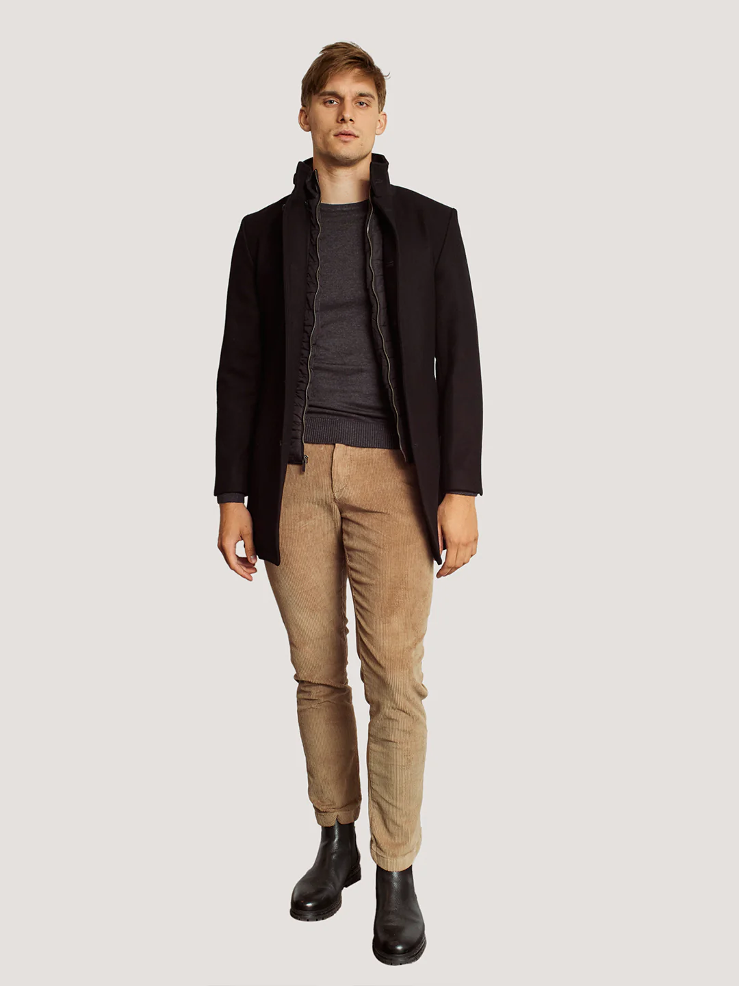Bruun & Stengade Men Black Solid Stand Collar Full Sleeves Overcoat - Image 2