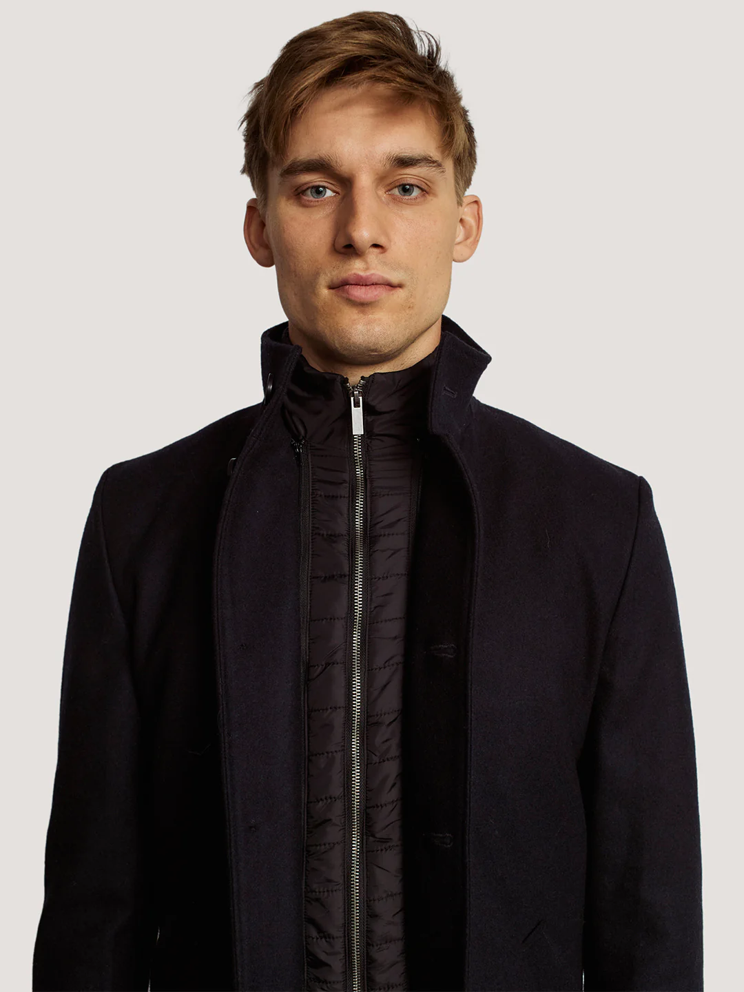 Bruun & Stengade Men Blue Solid Stand Collar Full Sleeves Overcoat - Image 4