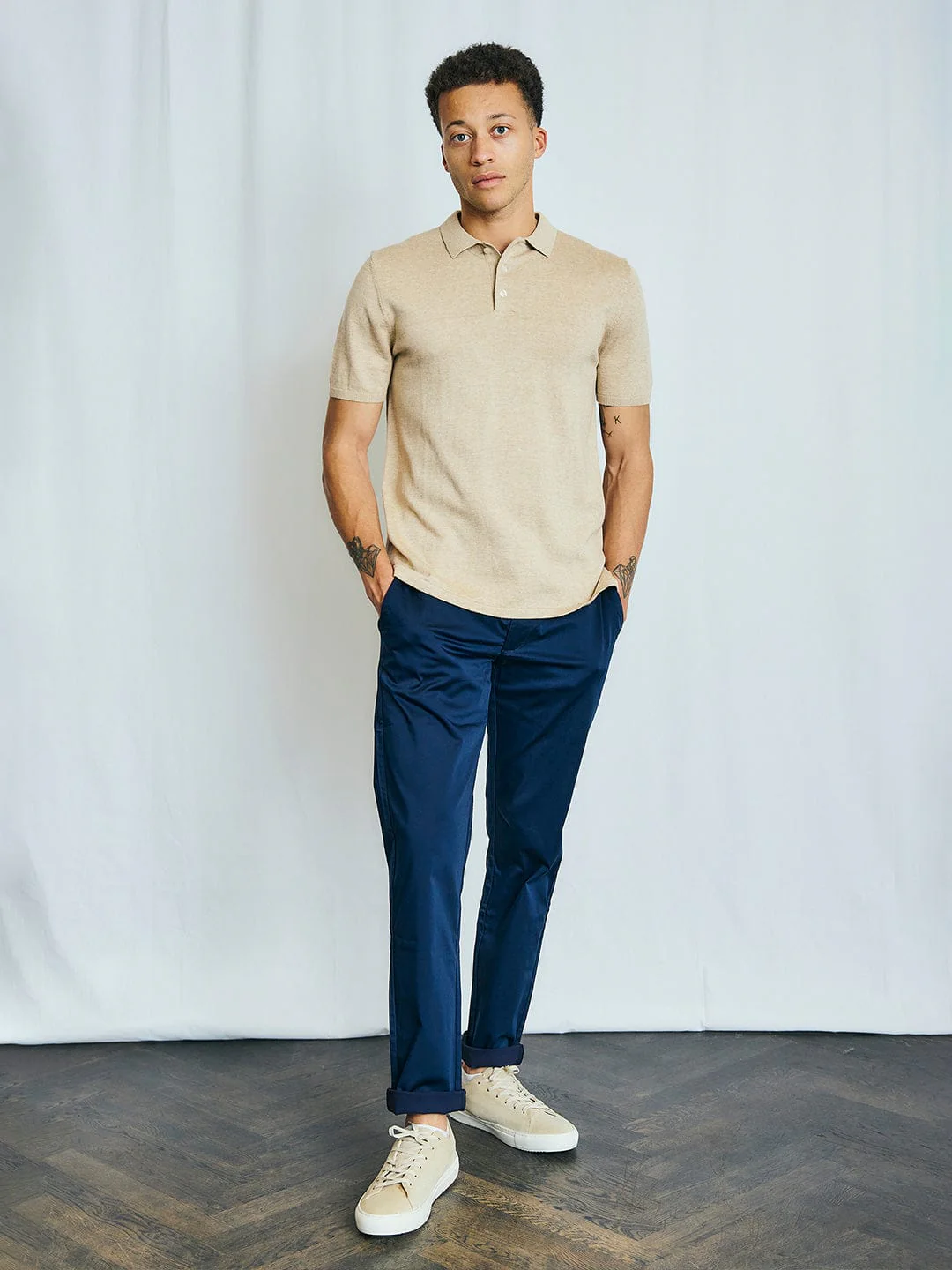 Bruun & Stengade Men Beige Solid Polo Tshirt - Image 2
