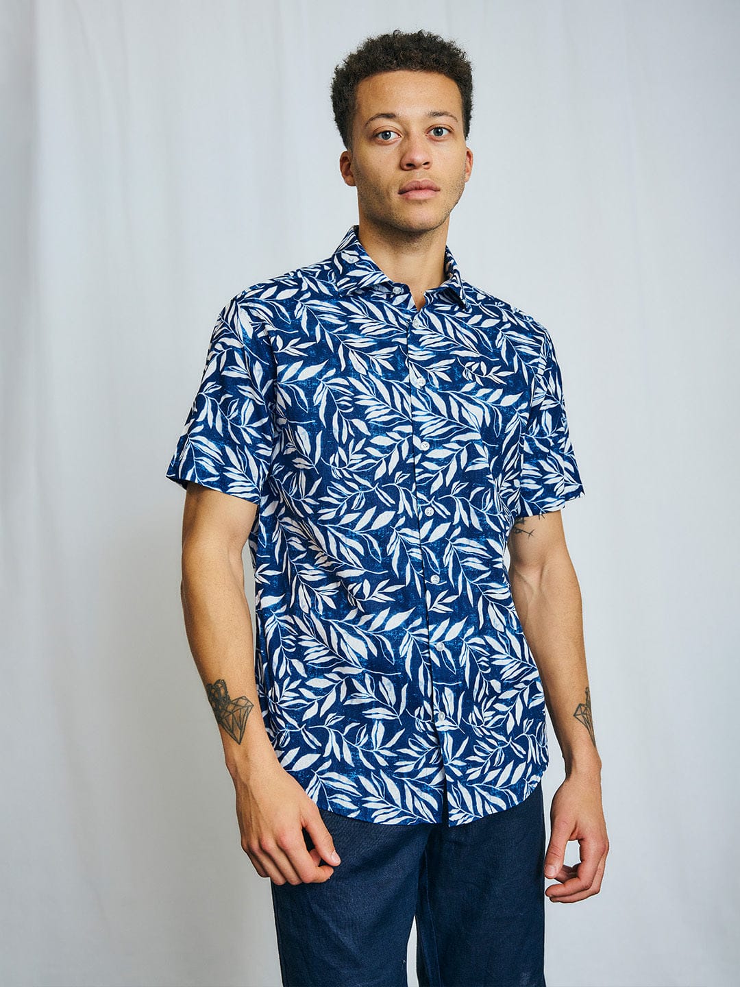 Bruun & Stengade Men Navy Printed Collar Shirt