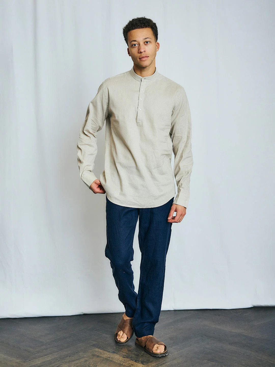 Bruun & Stengade Men Beige Solid Collar Shirt - Image 2