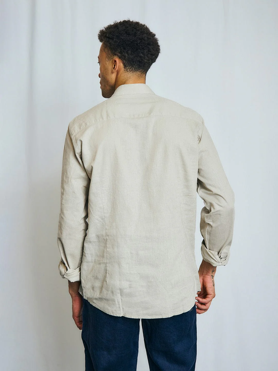 Bruun & Stengade Men Beige Solid Collar Shirt - Image 3
