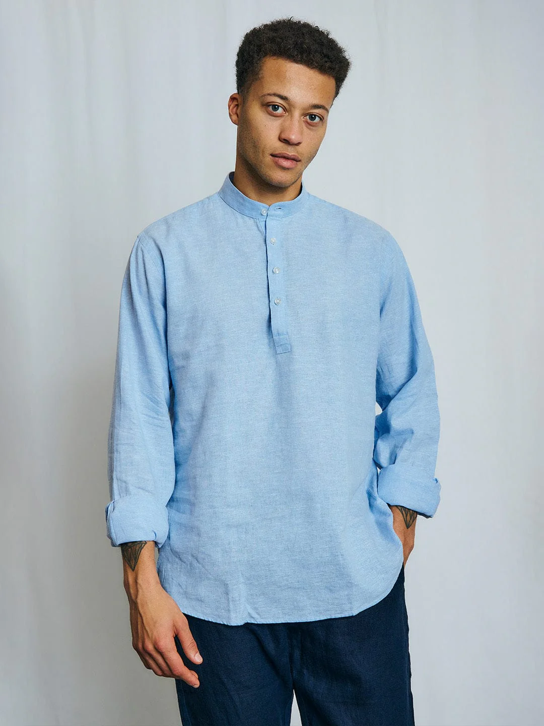 Bruun & Stengade Men Blue Solid Collar Shirt