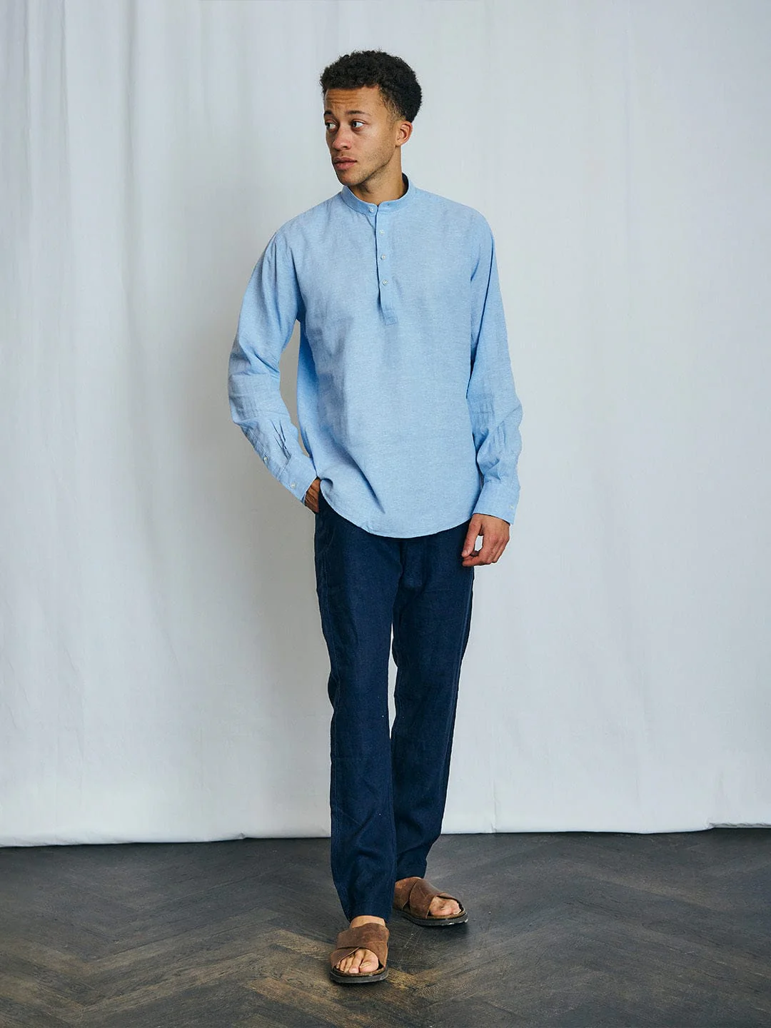 Bruun & Stengade Men Blue Solid Collar Shirt - Image 2
