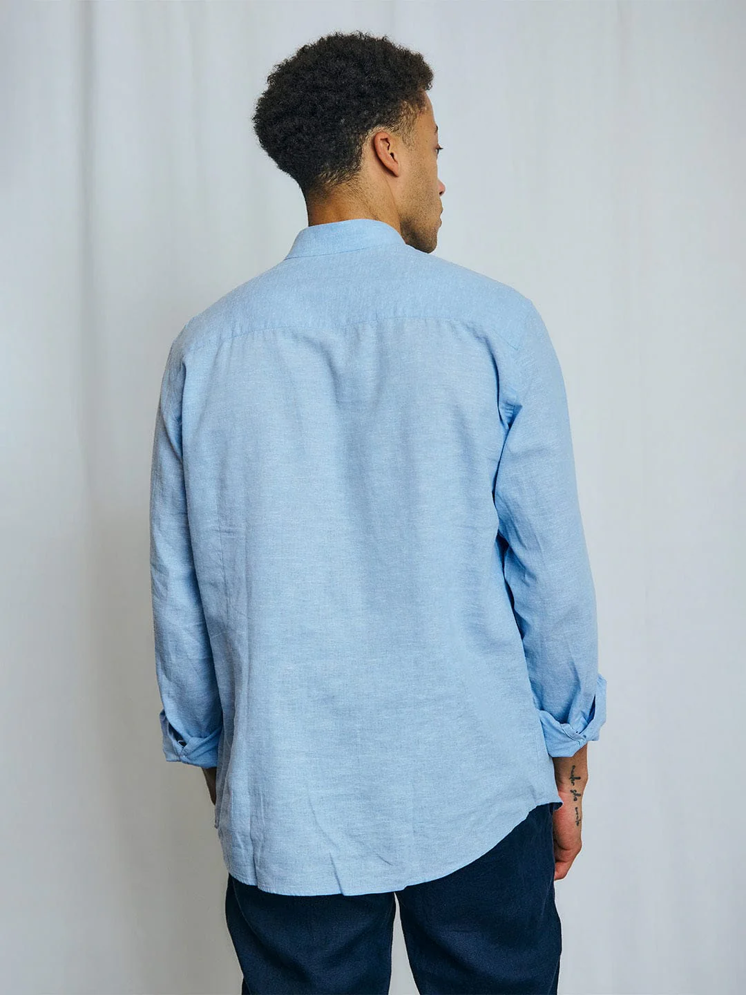 Bruun & Stengade Men Blue Solid Collar Shirt - Image 3