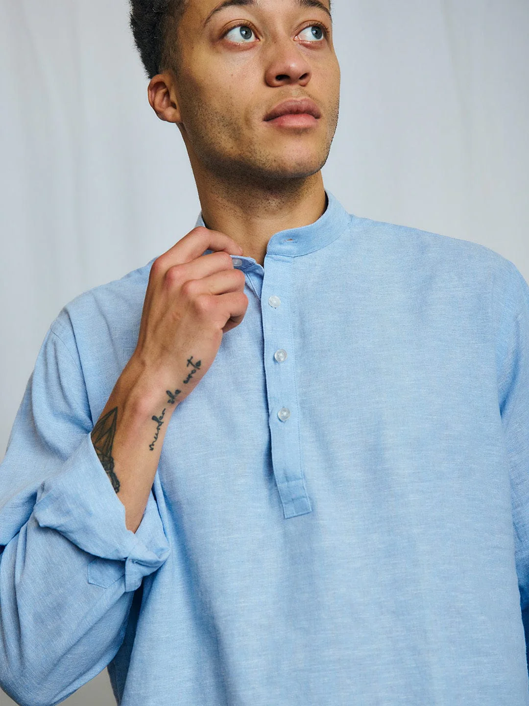 Bruun & Stengade Men Blue Solid Collar Shirt - Image 4