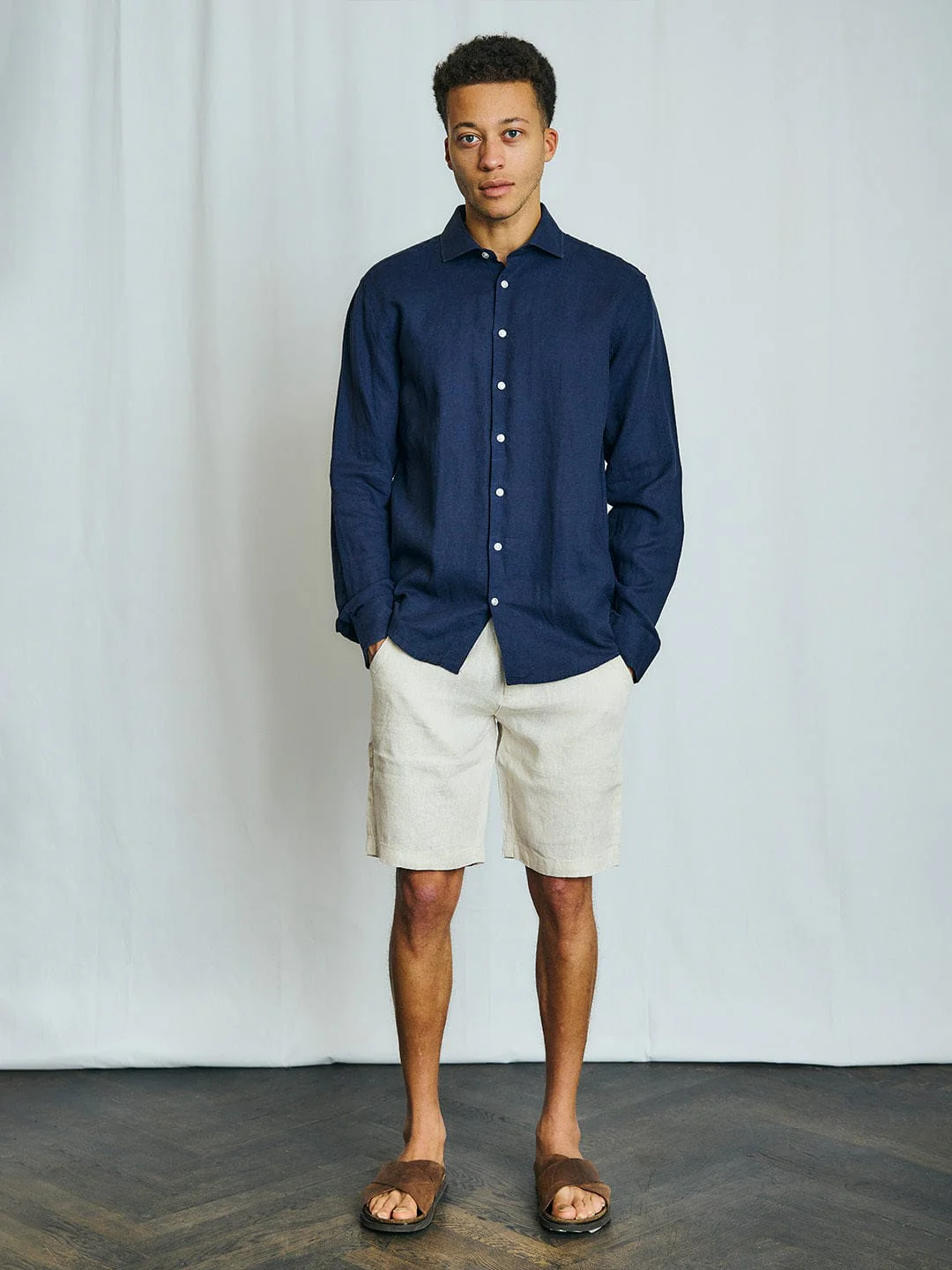 Bruun & Stengade Men Navy Solid Collar Shirt - Image 2