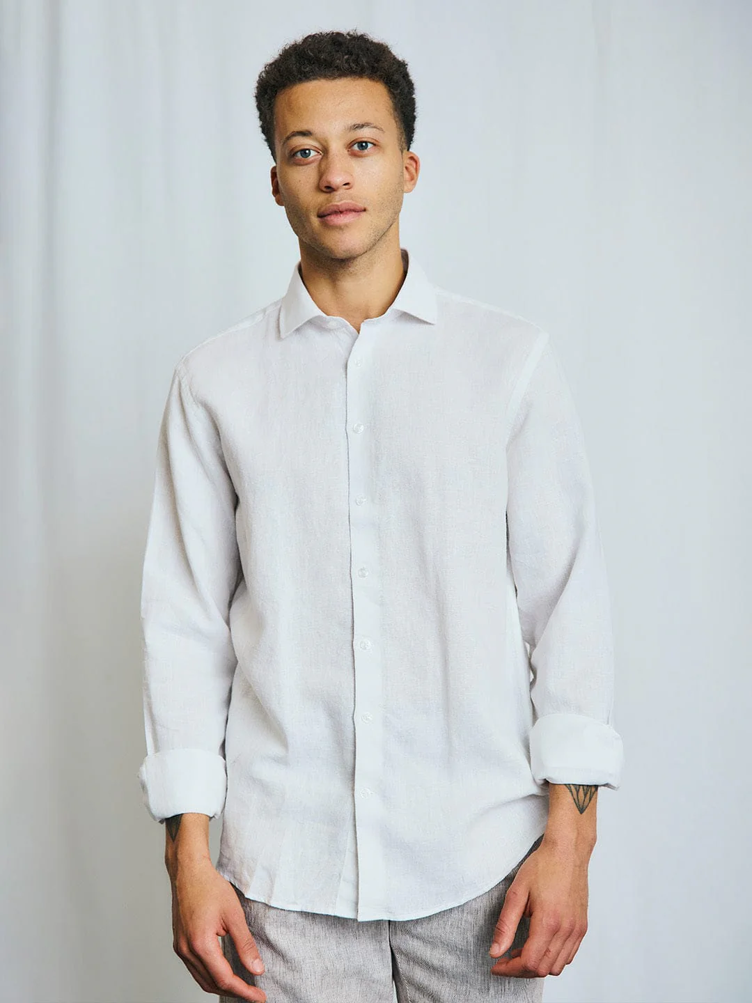 Bruun & Stengade Men White Solid Collar Shirt