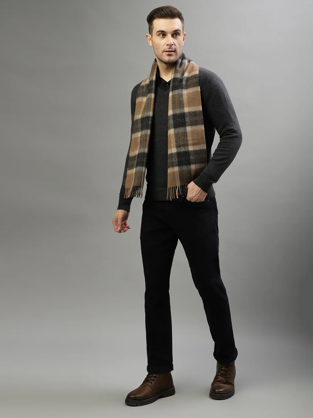 Bruun & Stengade Men Brown Checked Muffler - Image 2