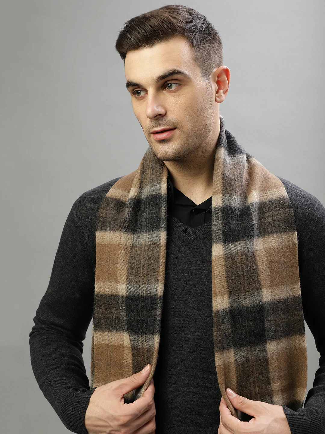 Bruun & Stengade Men Brown Checked Muffler - Image 3