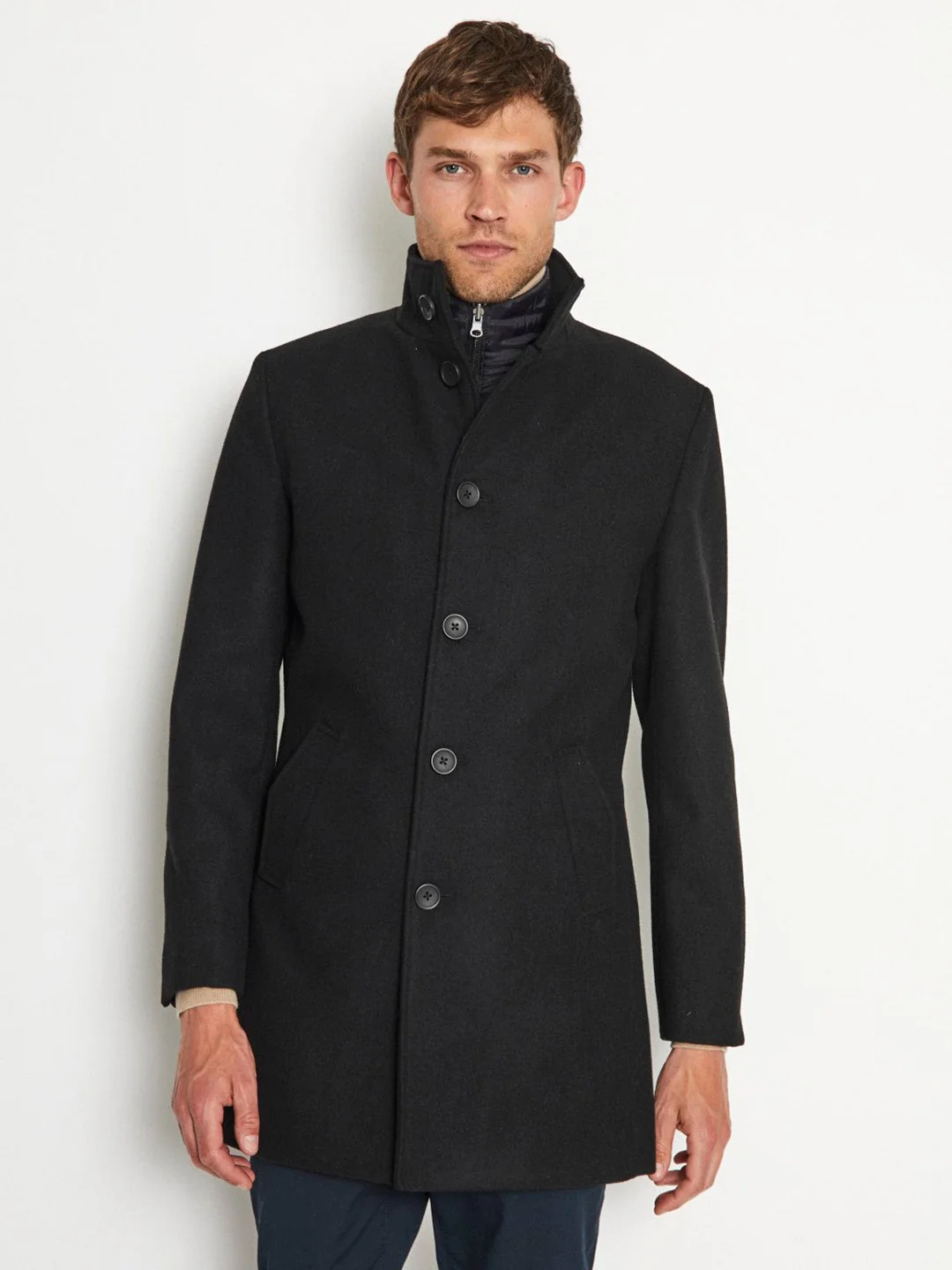 Bruun & Stengade Men Solid Stand Collar Full Sleeves Overcoat - Image 2
