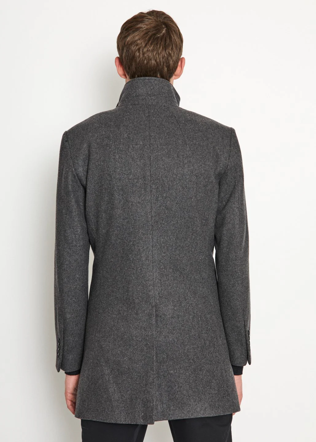 Bruun & Stengade Men Grey Solid Stand Collar Long Sleeves Overcoat - Image 3