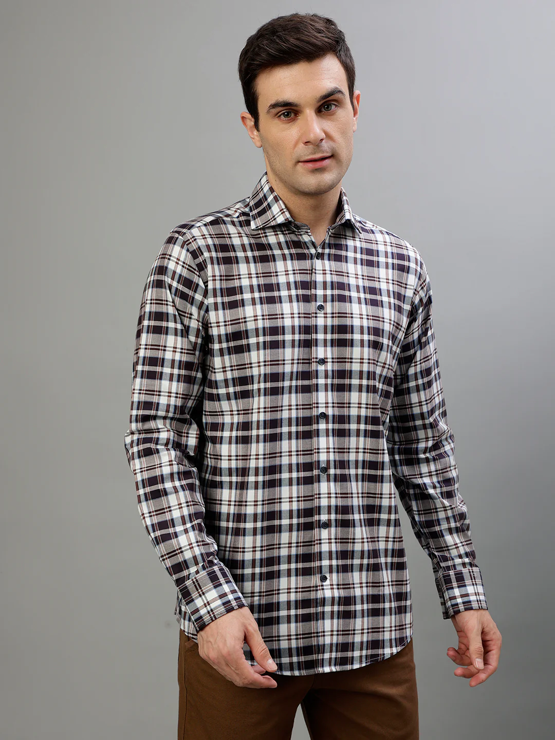 Bruun & Stengade Brown Fashion Checked Regular Fit Shirt - Image 2