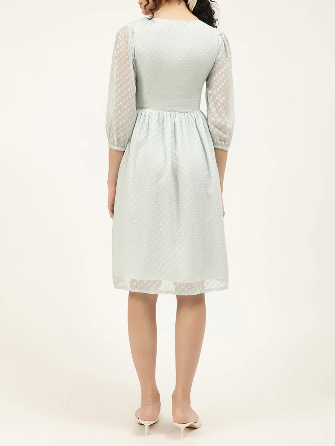 Centre Stage Women Green Self Design V Neck Dress - Image 2