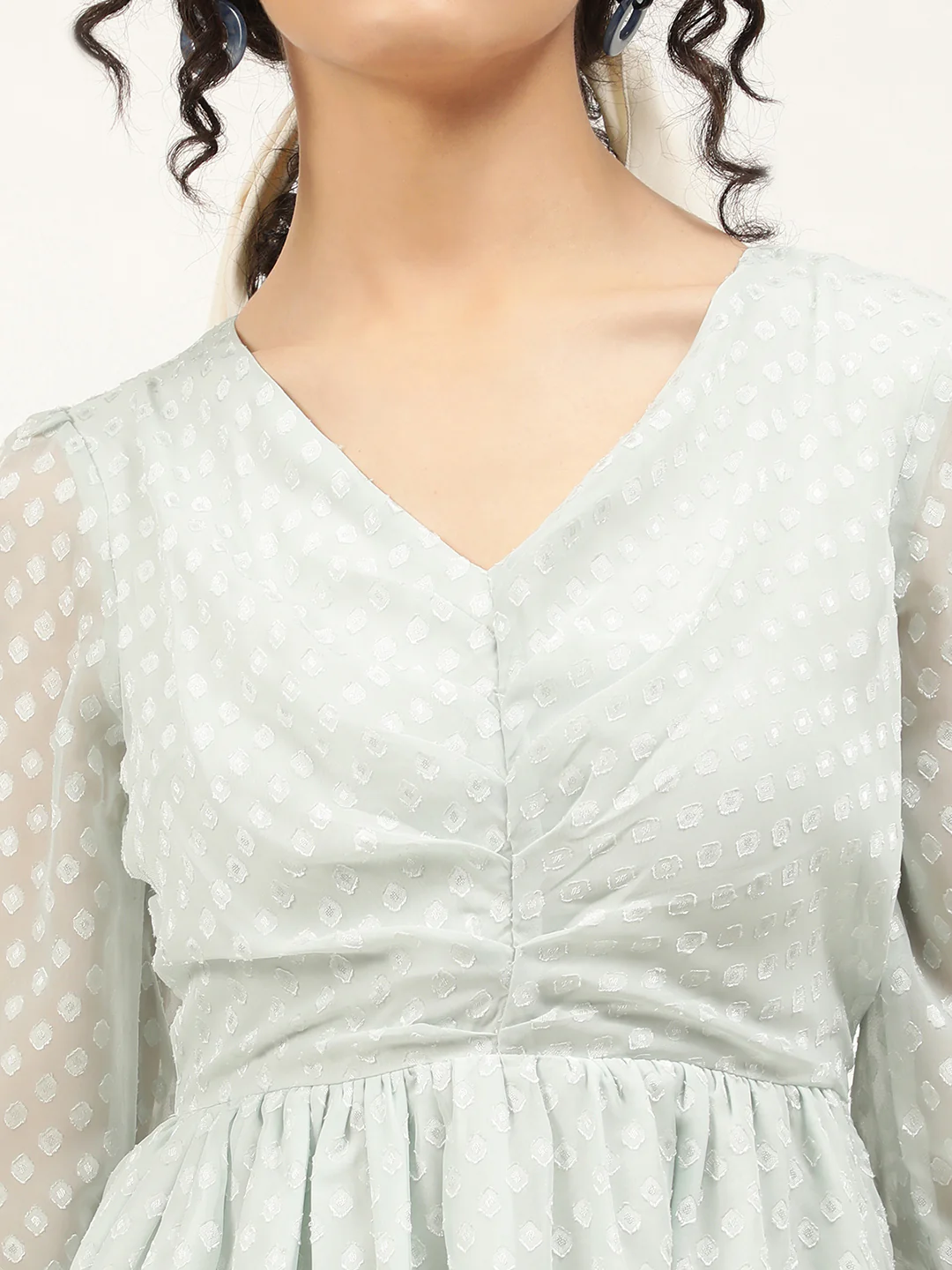 Centre Stage Women Green Self Design V Neck Dress - Image 5