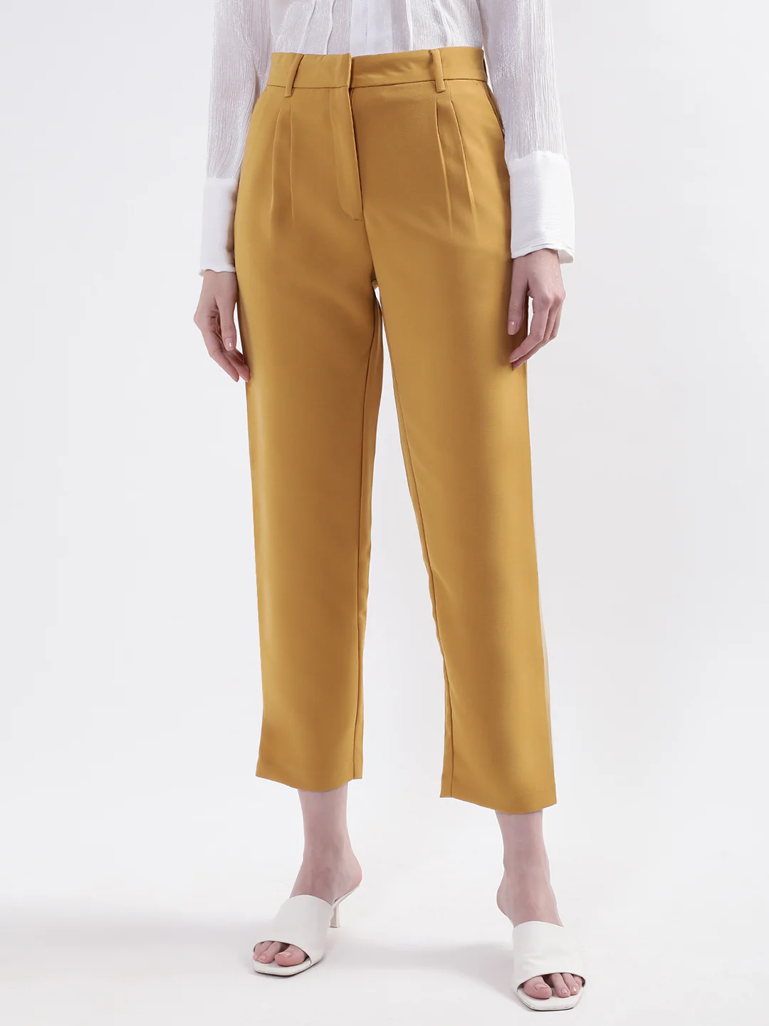 Centre Stage Women Mustard Solid Regular Fit Trouser