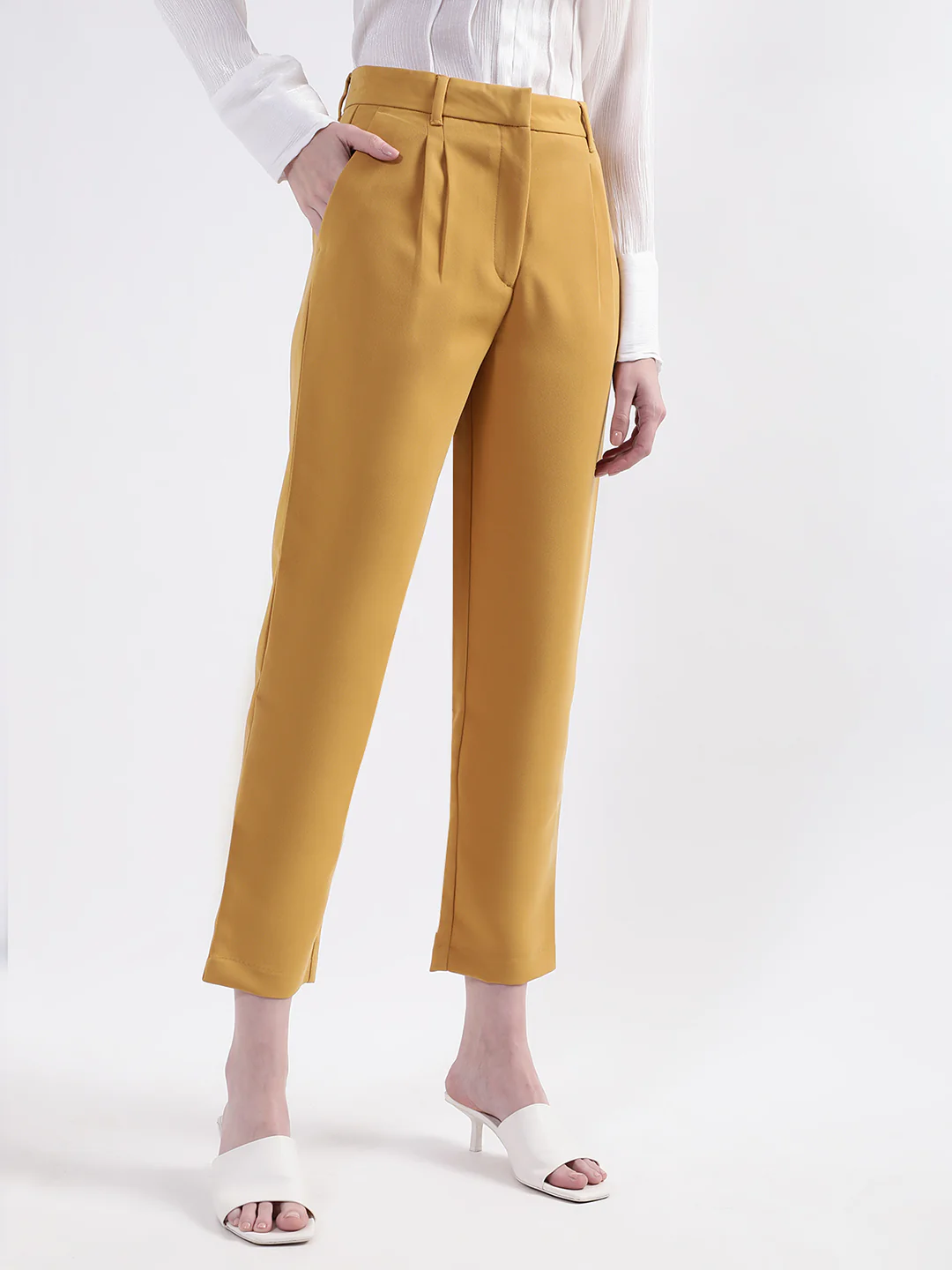 Centre Stage Women Mustard Solid Regular Fit Trouser - Image 2