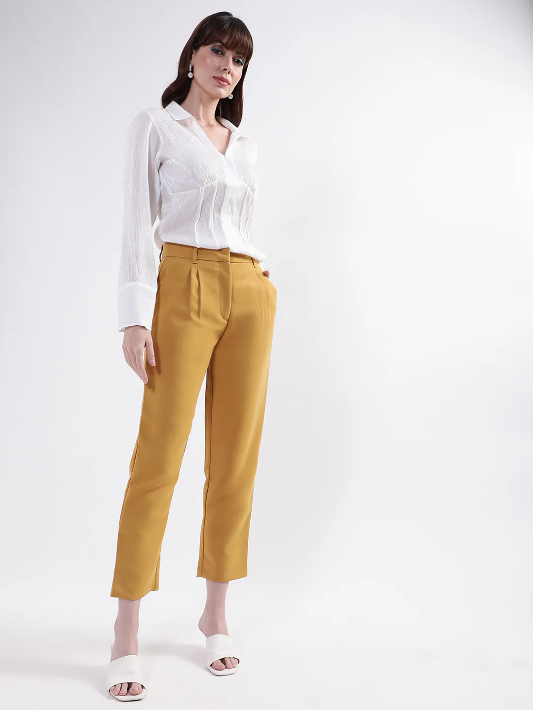 Centre Stage Women Mustard Solid Regular Fit Trouser - Image 4