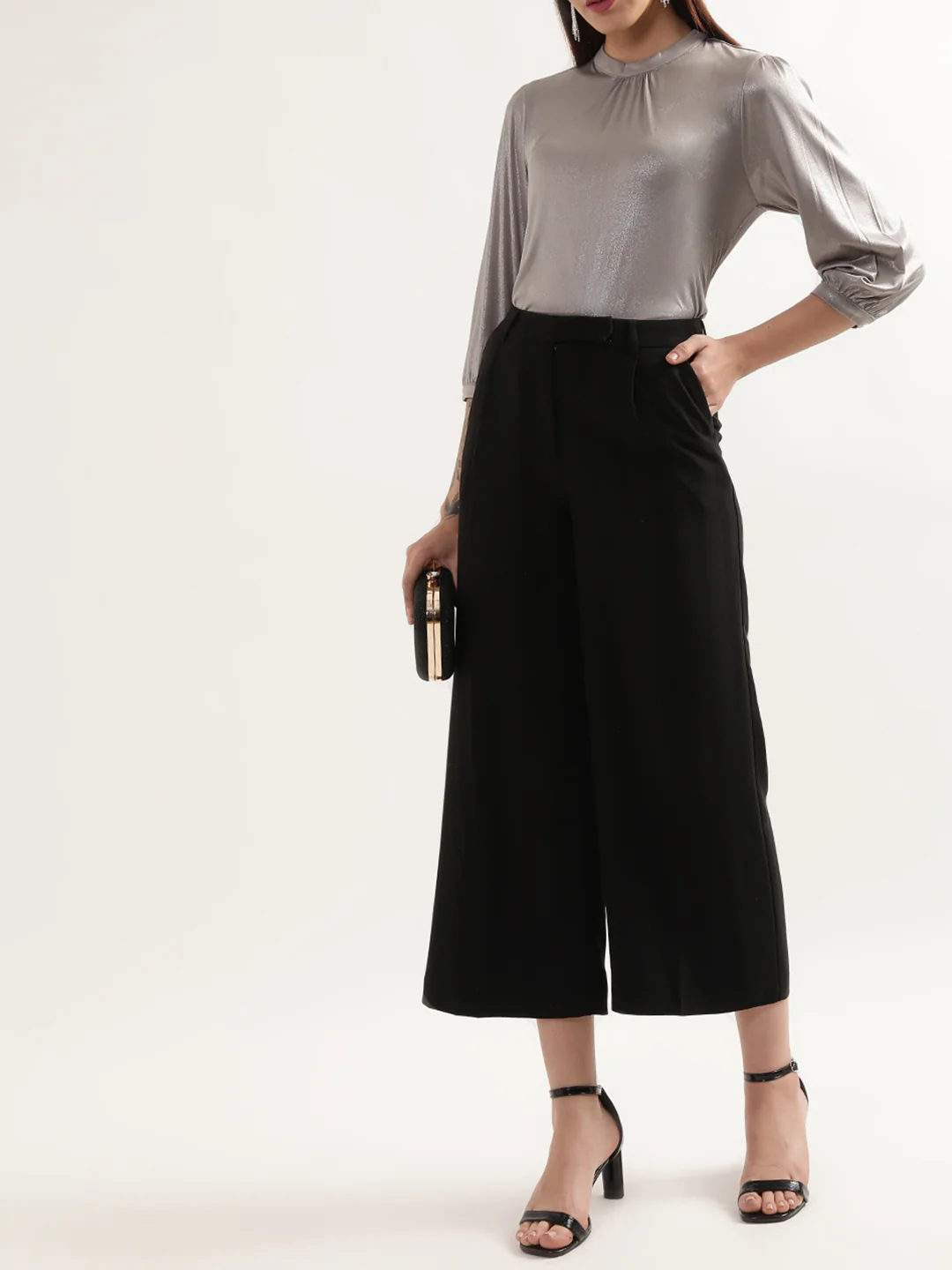 Centre Stage Women Grey Solid Round Neck Top - Image 4