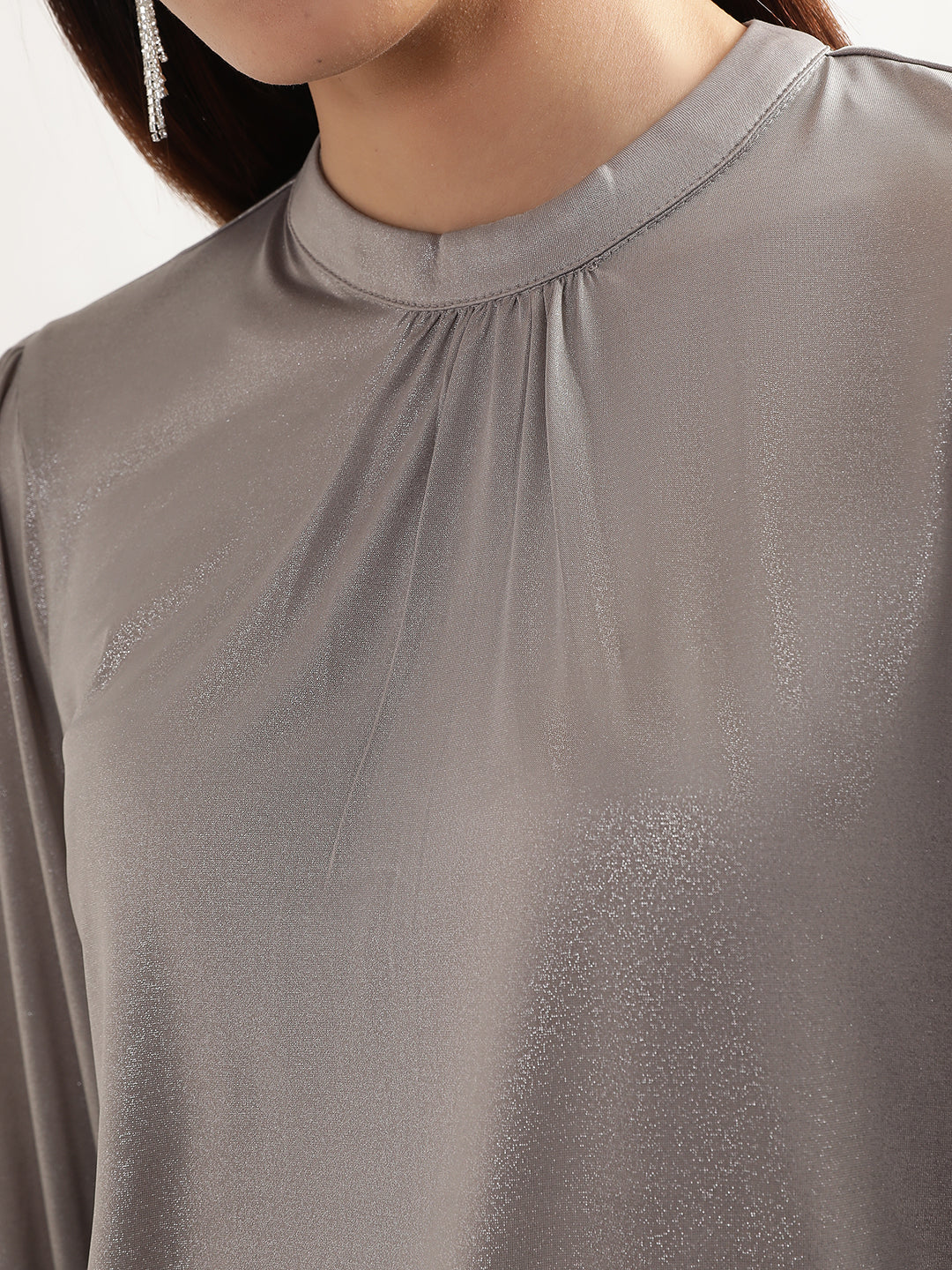 Centre Stage Women Grey Solid Round Neck Top - Image 5