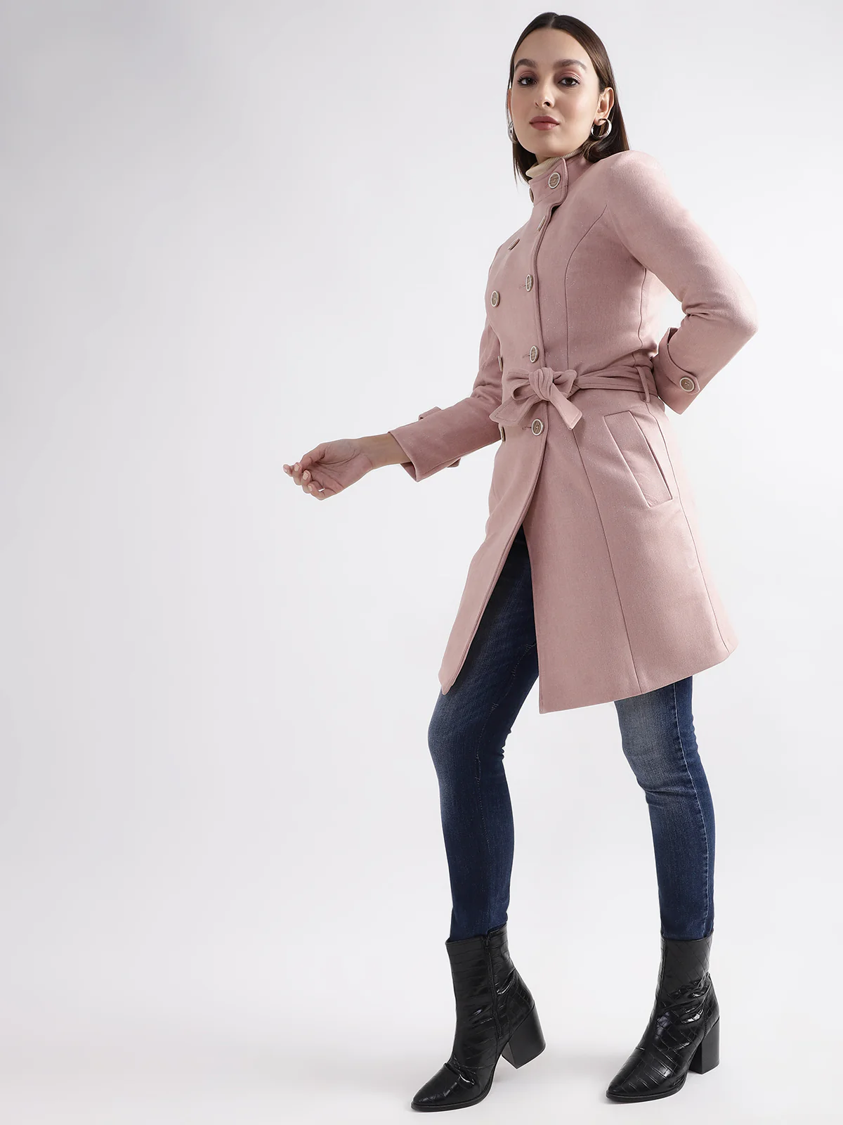 Centre Stage Women Pink Solid Collar Overcoat - Image 2
