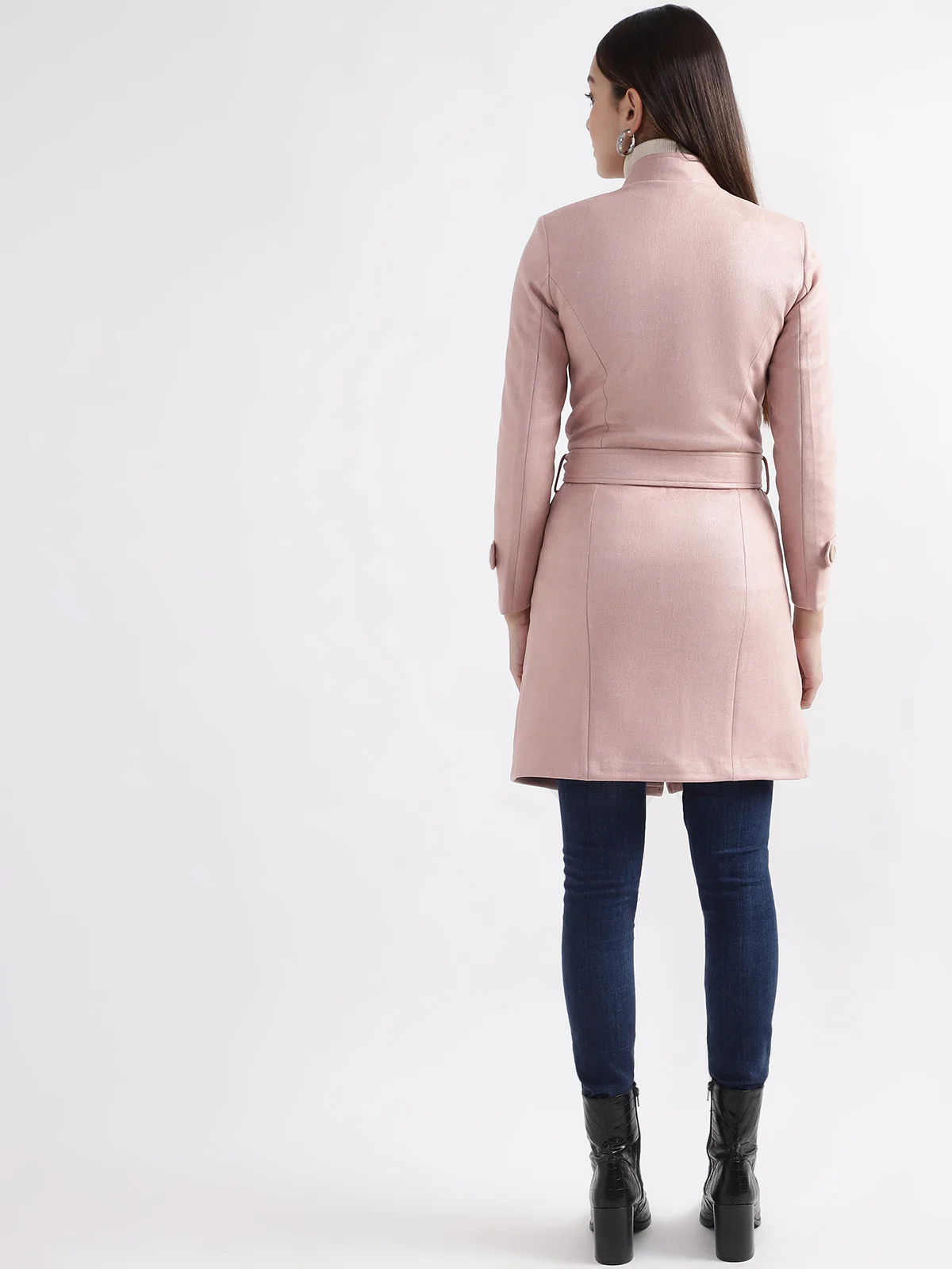 Centre Stage Women Pink Solid Collar Overcoat - Image 4