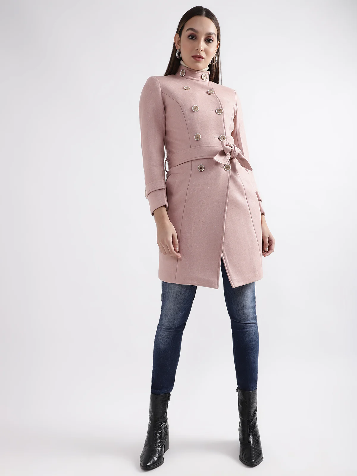 Centre Stage Women Pink Solid Collar Overcoat - Image 5