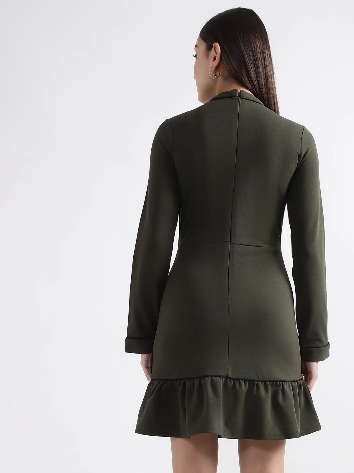Centre Stage Women Olive Solid Round Neck Dress - Image 4