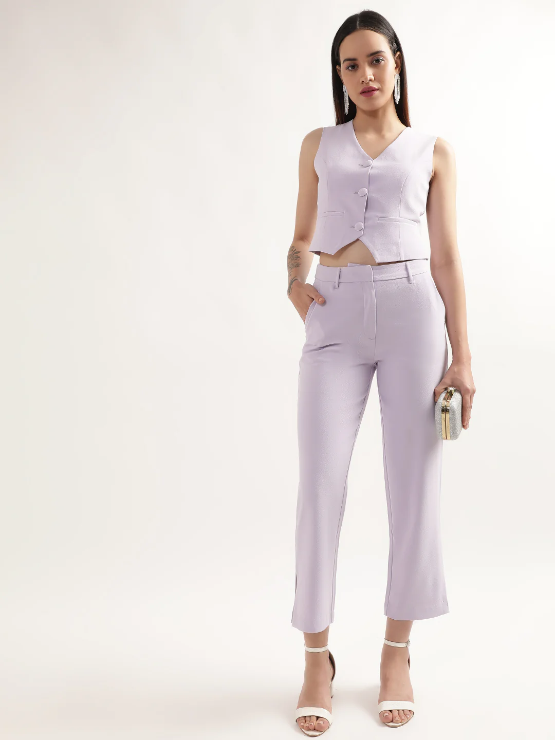 Centre Stage Women Lilac Solid Slim Fit Trouser - Image 4