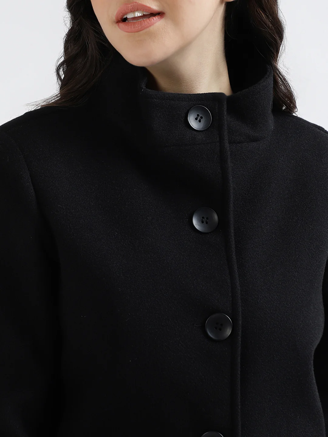 Centre Stage Women Solid High Neck Full Sleeves Overcoat - Image 5