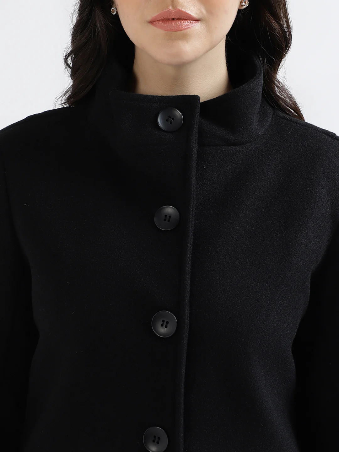 Centre Stage Women Solid High Neck Full Sleeves Overcoat - Image 6