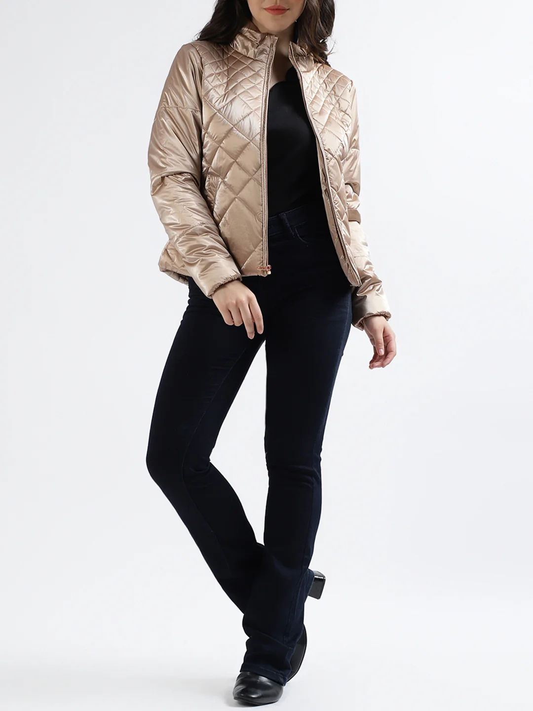 Centre Stage Women Solid Stand Collar Full Sleeves Jacket - Image 4