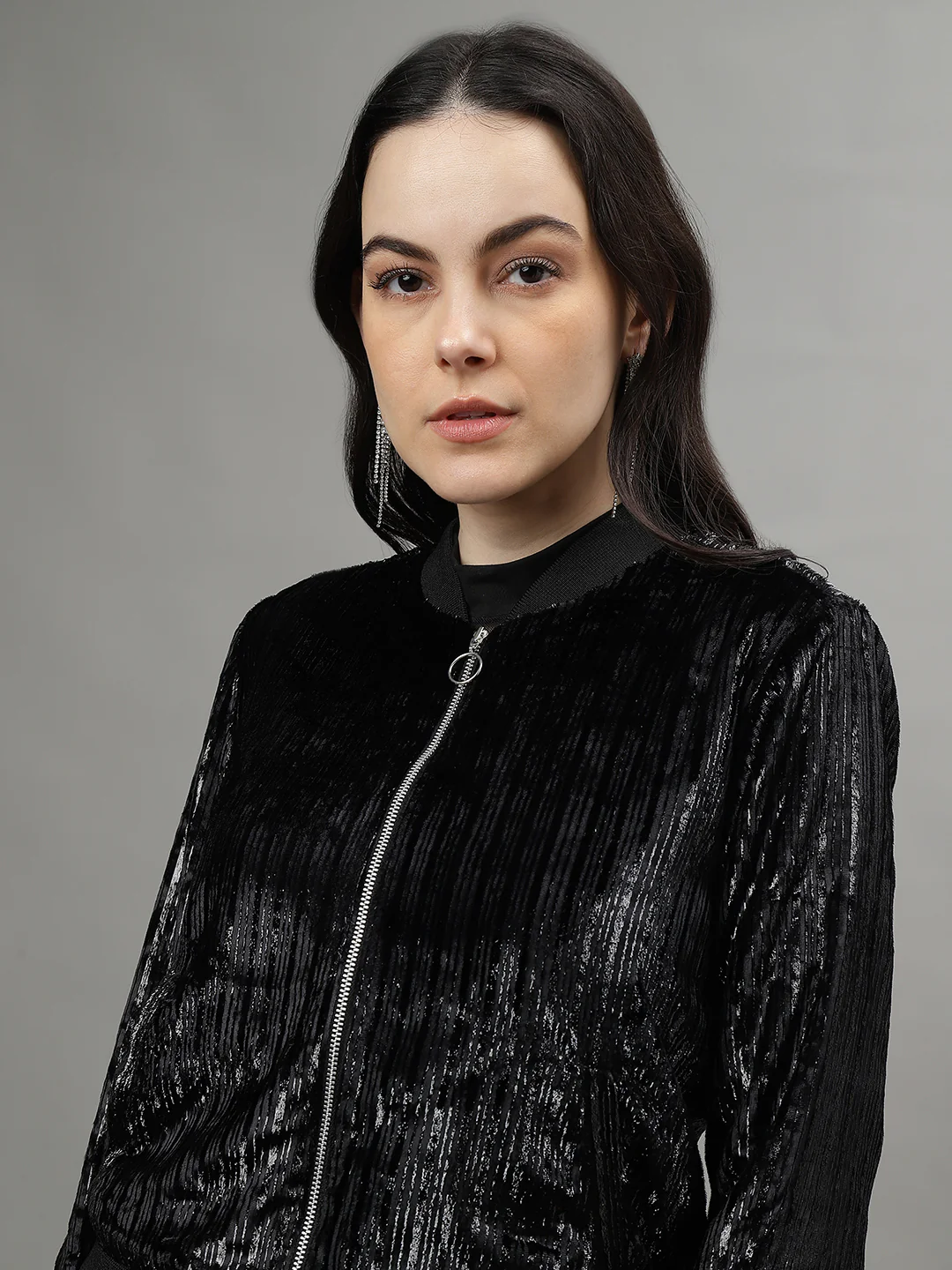 Centre Stage Women Self Design Stand Collar Long Sleeves Crop Jacket - Image 6