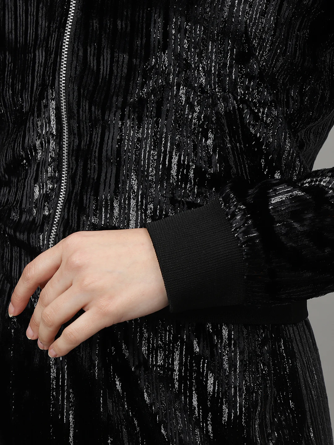 Centre Stage Women Self Design Stand Collar Long Sleeves Crop Jacket - Image 7