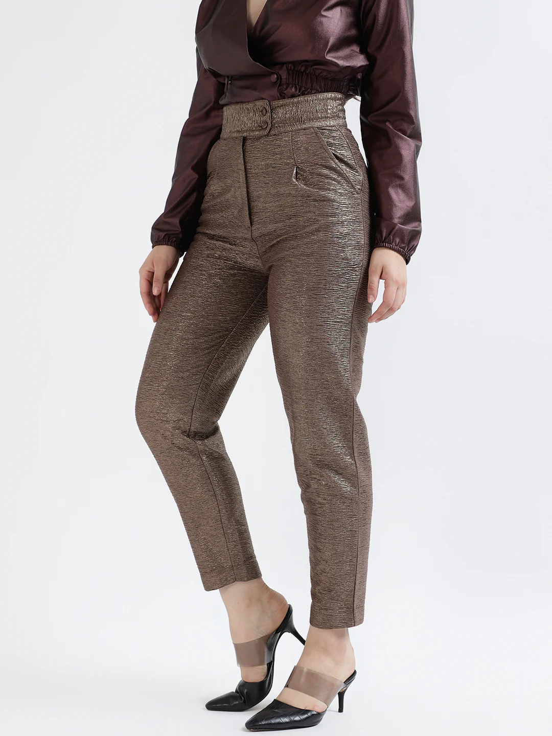 Centre Stage Women Copper Solid Slim Fit Trouser - Image 2