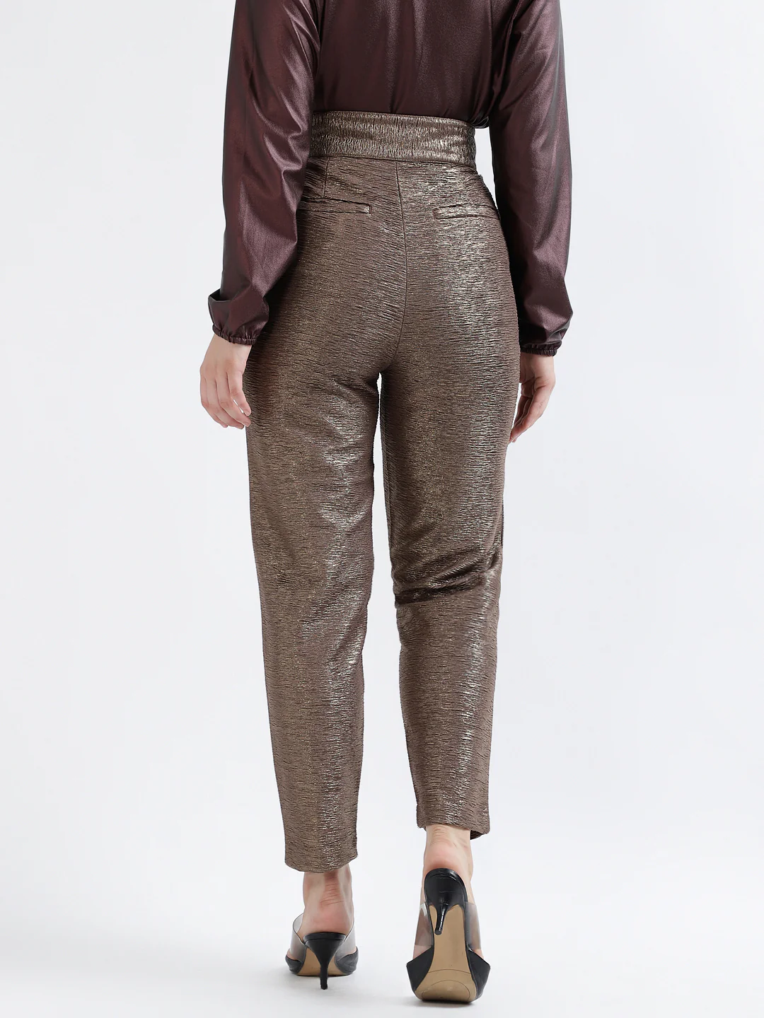 Centre Stage Women Copper Solid Slim Fit Trouser - Image 3