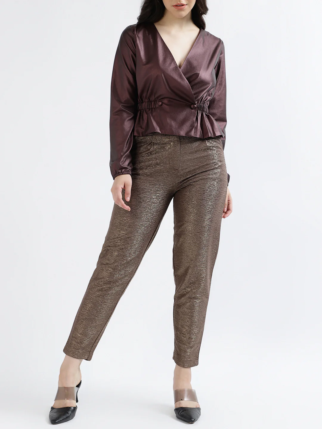 Centre Stage Women Copper Solid Slim Fit Trouser - Image 4