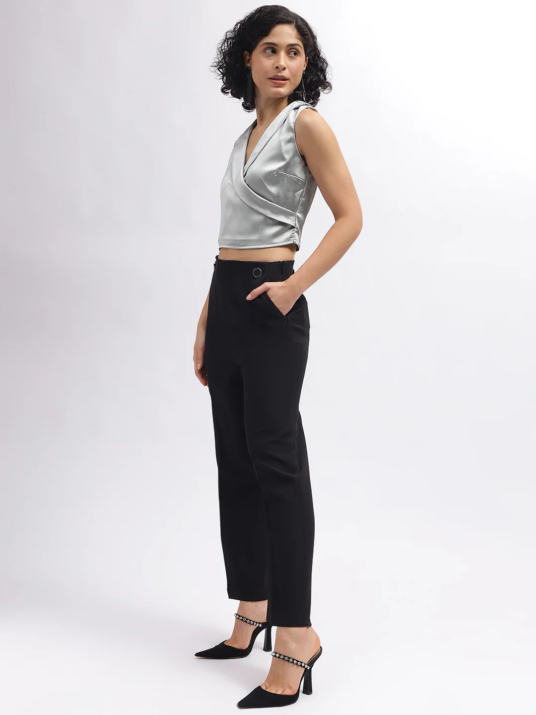 Centre Stage Women Black Solid Flared Mid-Rise Trouser - Image 4