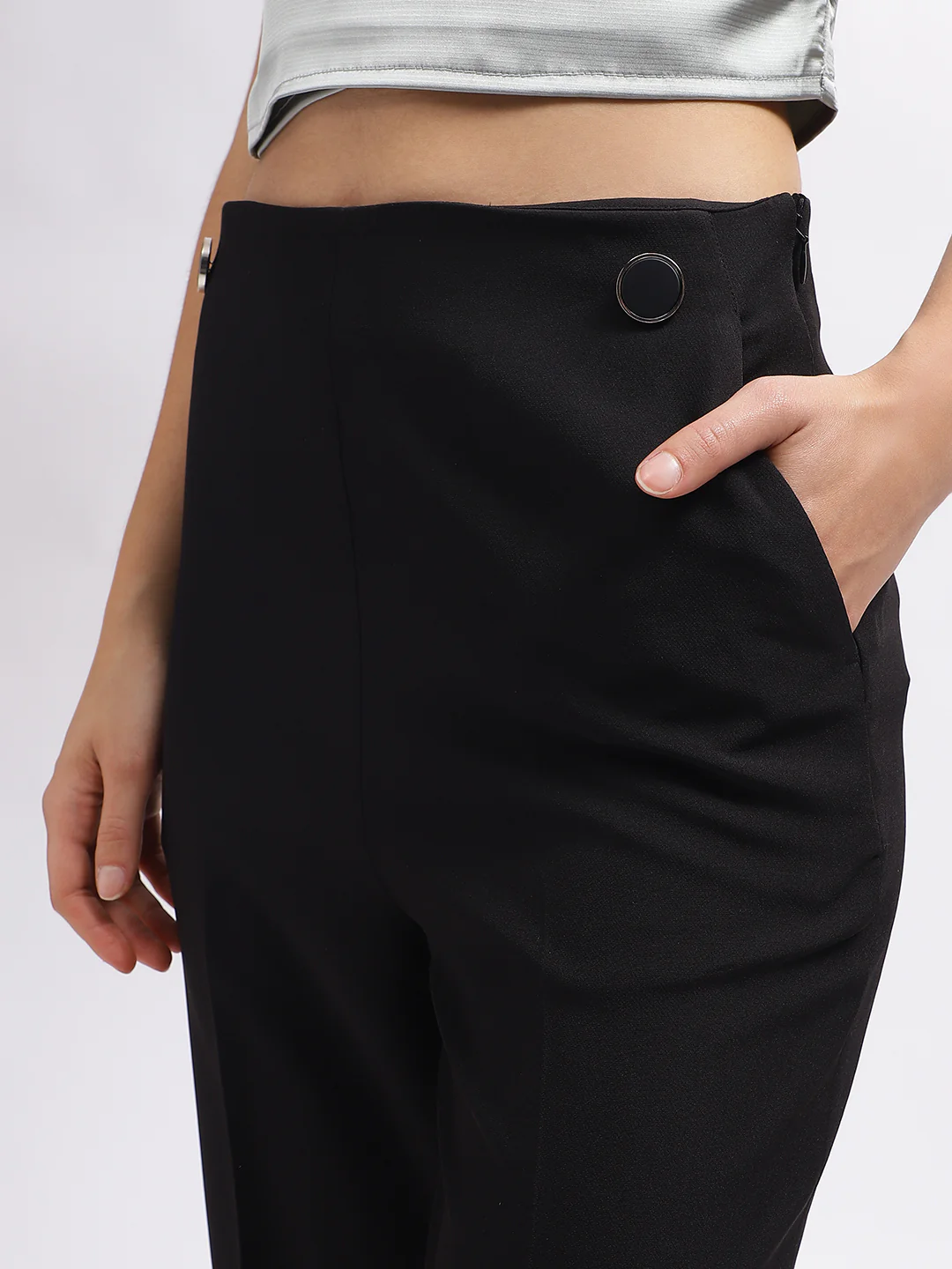 Centre Stage Women Black Solid Flared Mid-Rise Trouser - Image 5